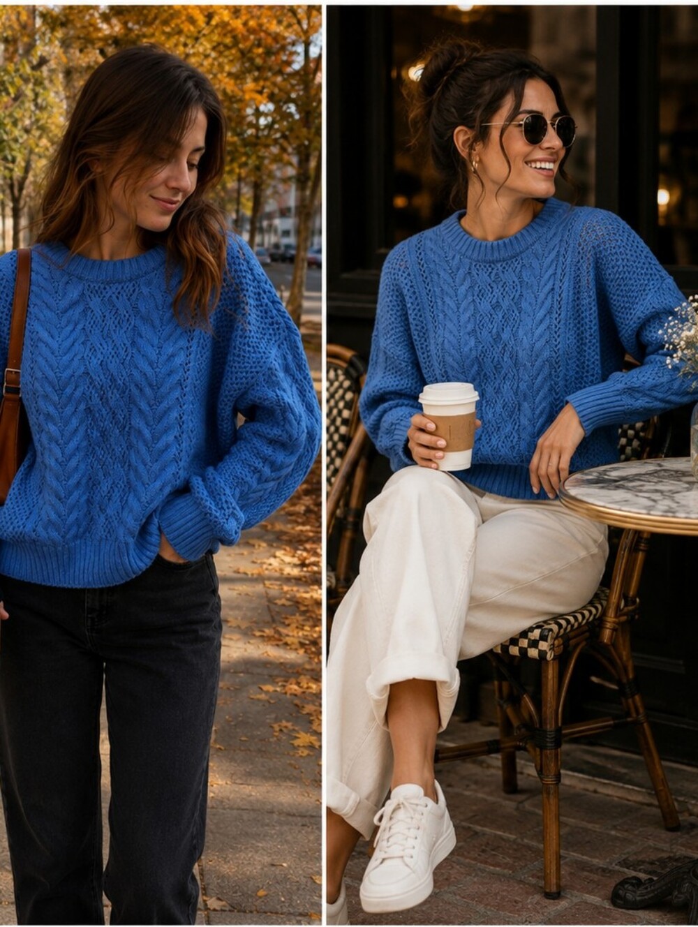 Sonoma Periwinkle Blue Cable-Knit Crewneck Sweater